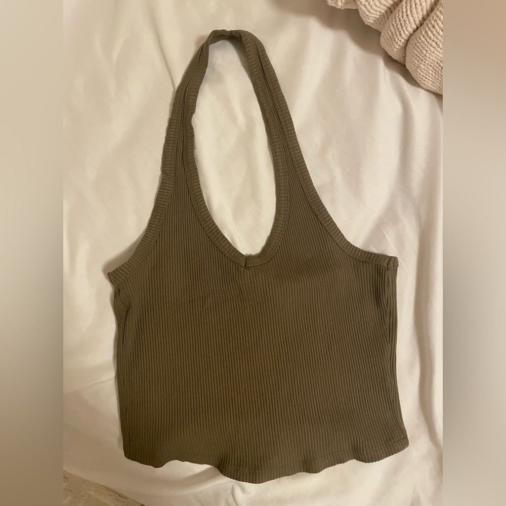 Fashion nova Green ribbed cropped halter top
